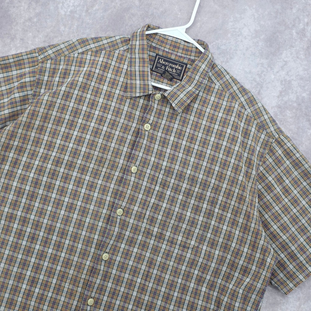 Vintage Abercrombie & Fitch Mens XL Plaid Short Sleeve Button Down Shirt Y2K